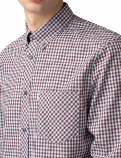 Long-Sleeve Gingham Shirt - Wine -clothing Shop 0047926 056 A