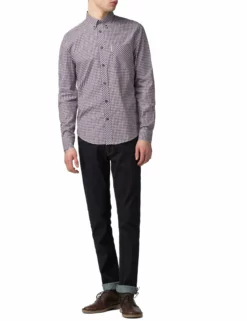 Long-Sleeve Gingham Shirt - Wine -clothing Shop 0047926 056 B