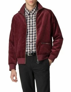 Cord/Faux Suede Track Jacket - Burgundy