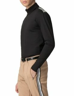 Turtleneck Jersey Stripe Top - Black