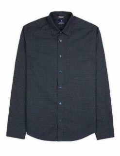 Long-Sleeve Geo Print Shirt - Dark Navy -clothing Shop 0059103 025 front flat lay