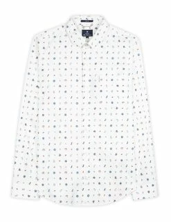 Long-Sleeve Conversational Print Shirt - Off White -clothing Shop 0059118 106 flat lay