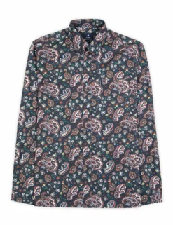 Long-Sleeve Multi-Color Paisley Shirt - Dark Navy -clothing Shop 0059119 025 flat lay