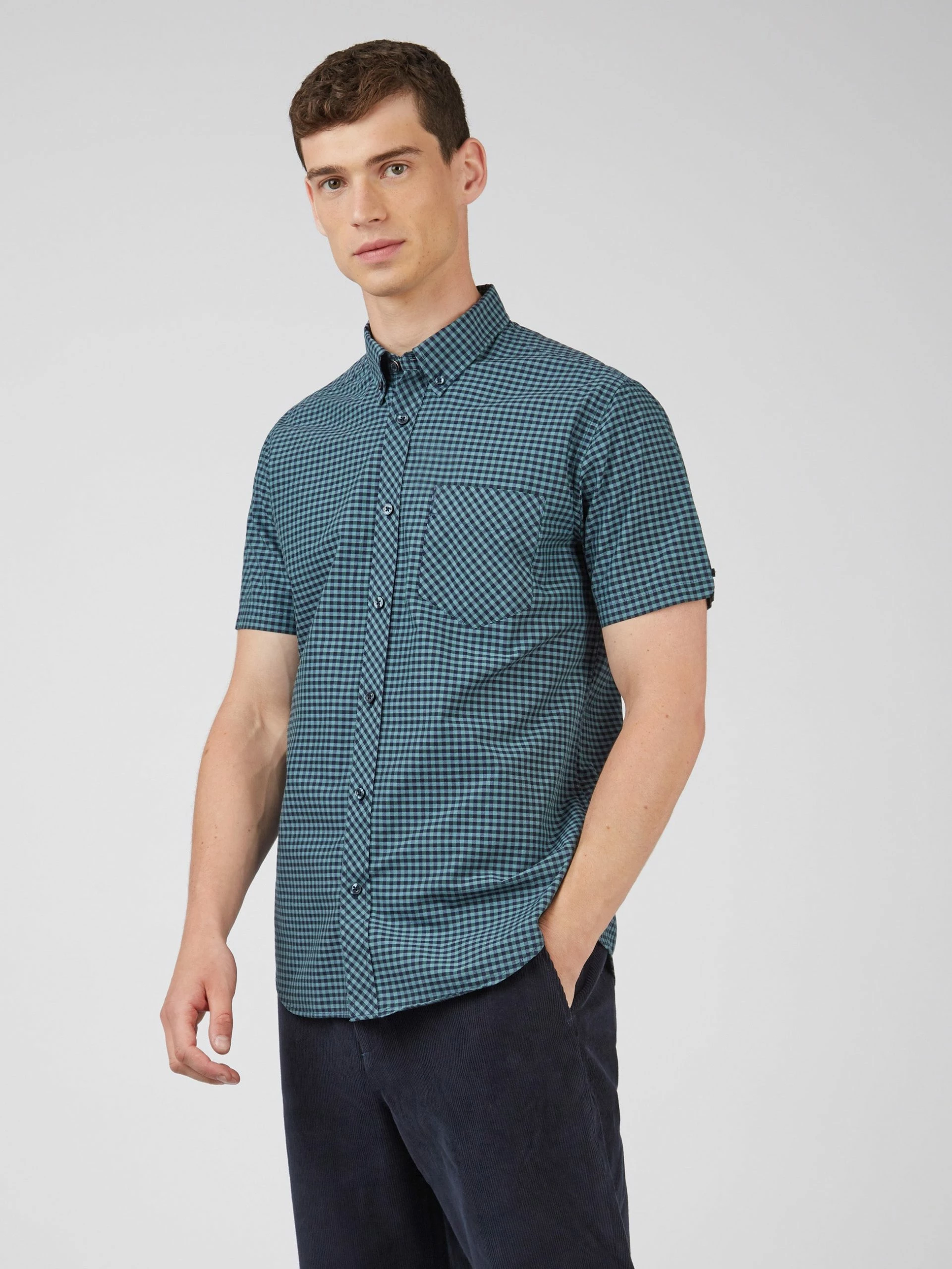 Signature Short-Sleeve Gingham Shirt - Dark Emerald 3 Signature Short-Sleeve Gingham Shirt - Dark Emerald - Image 3