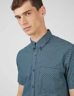 Signature Short-Sleeve Gingham Shirt - Dark Emerald