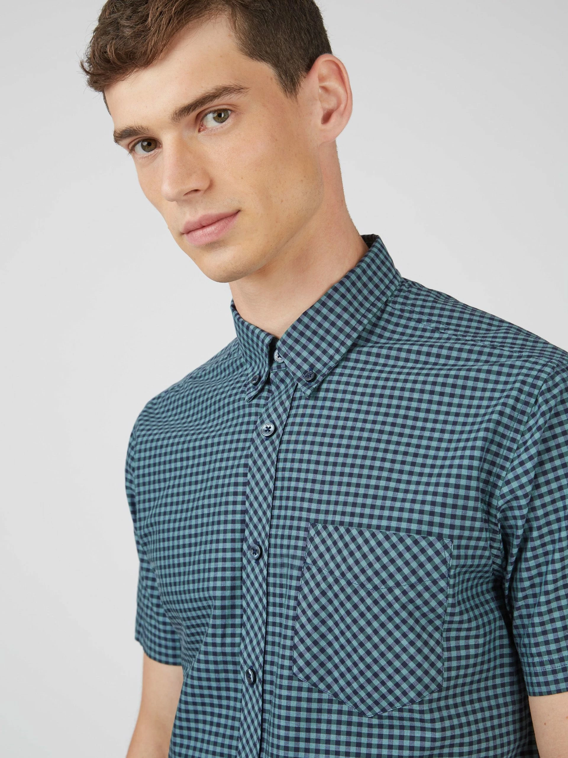 Signature Short-Sleeve Gingham Shirt - Dark Emerald 1 Signature Short-Sleeve Gingham Shirt - Dark Emerald