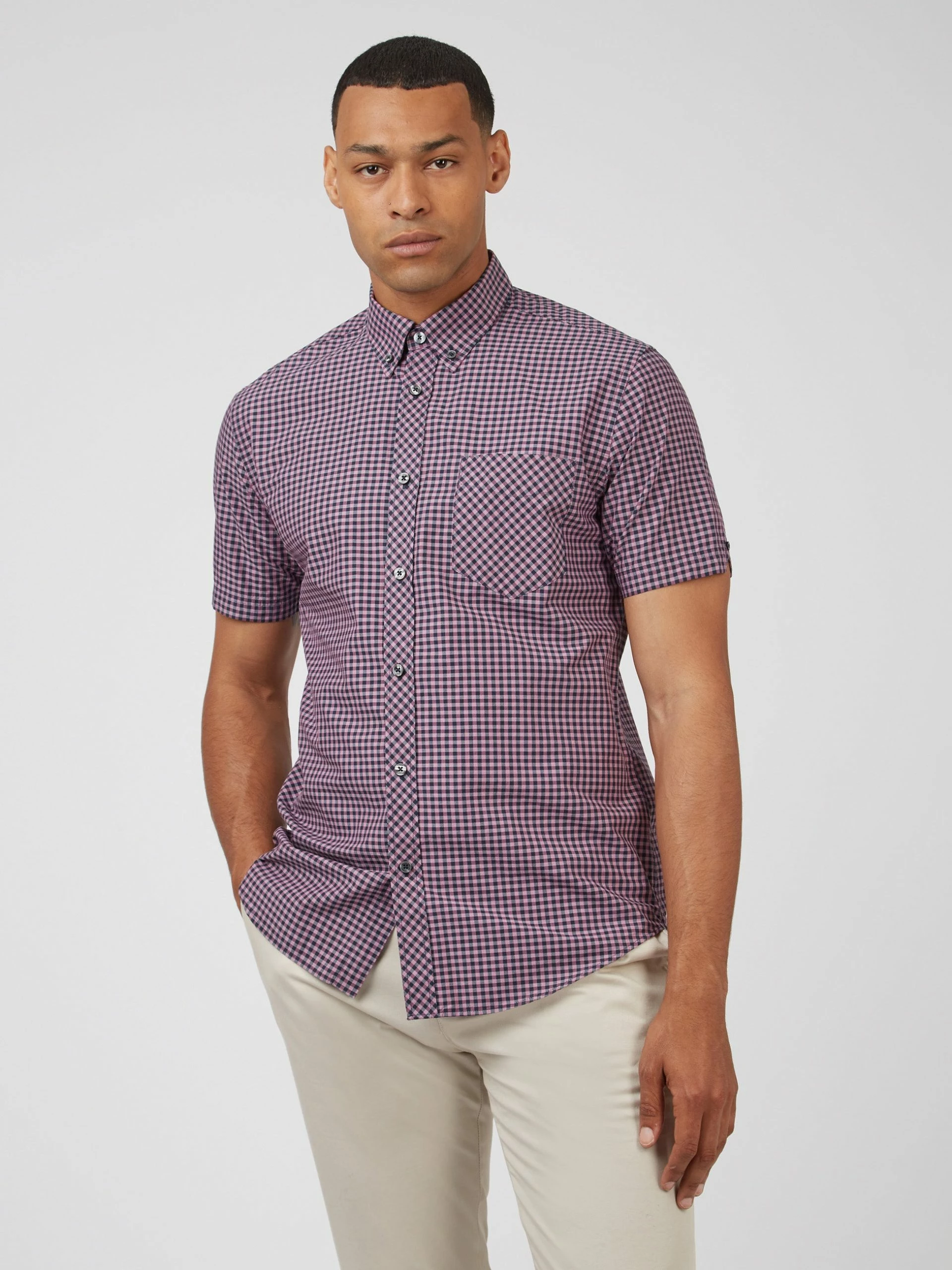Signature Short-Sleeve Gingham Shirt - Violet 1 Signature Short-Sleeve Gingham Shirt - Violet