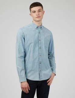 Long-Sleeve Chambray Shirt - Dusky Blue -clothing Shop 0059147 152 A yukm2w scaled