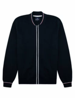 Zip-Through Knit Bomber Jacket - Dark Navy -clothing Shop 0059352 025 flat lay