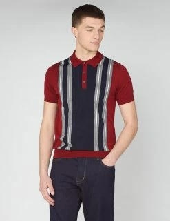 Iconic Vertical Textured Stripe Mod Knit Polo - Red