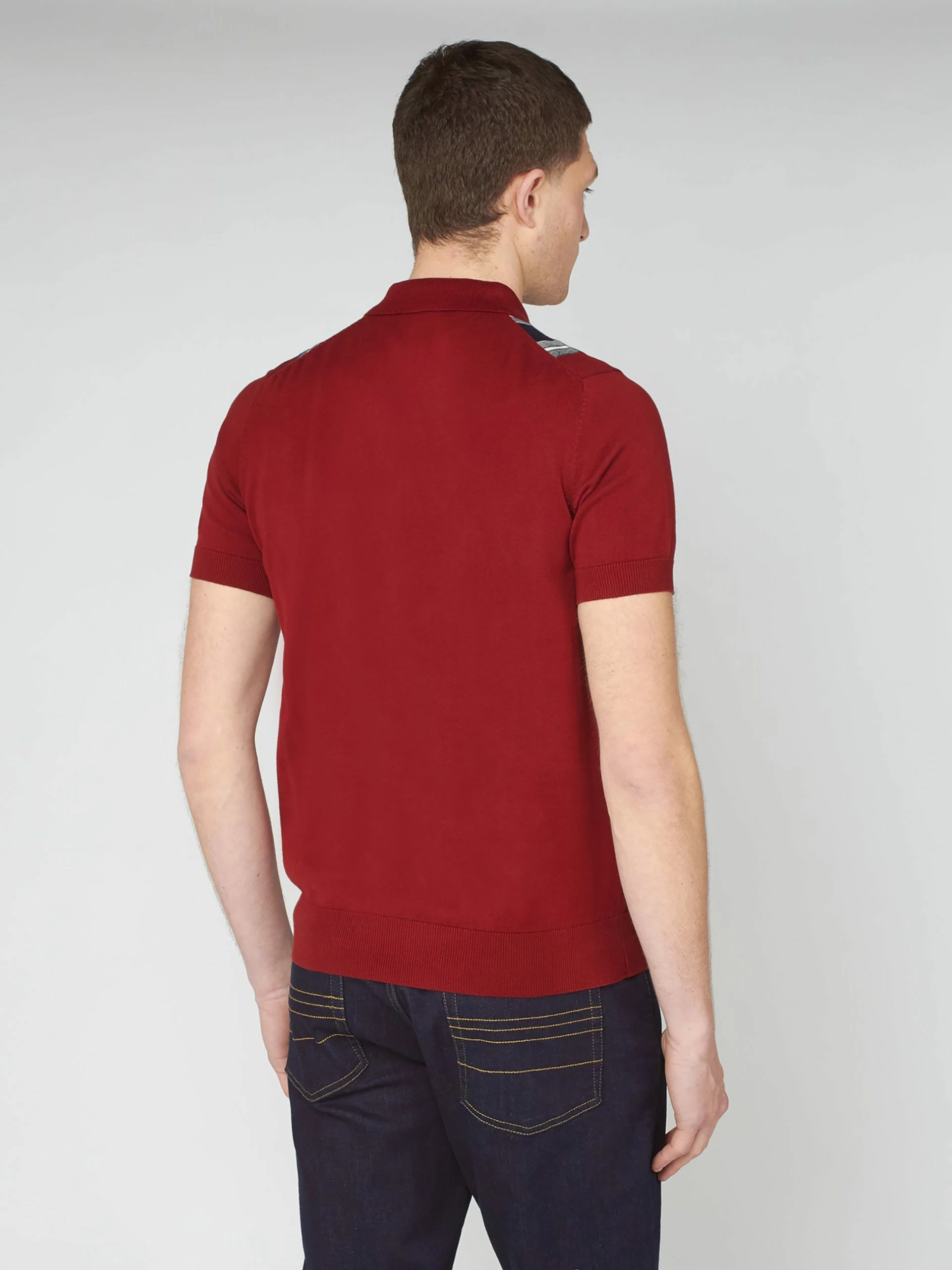 Iconic Vertical Textured Stripe Mod Knit Polo - Red 4 Iconic Vertical Textured Stripe Mod Knit Polo - Red - Image 4