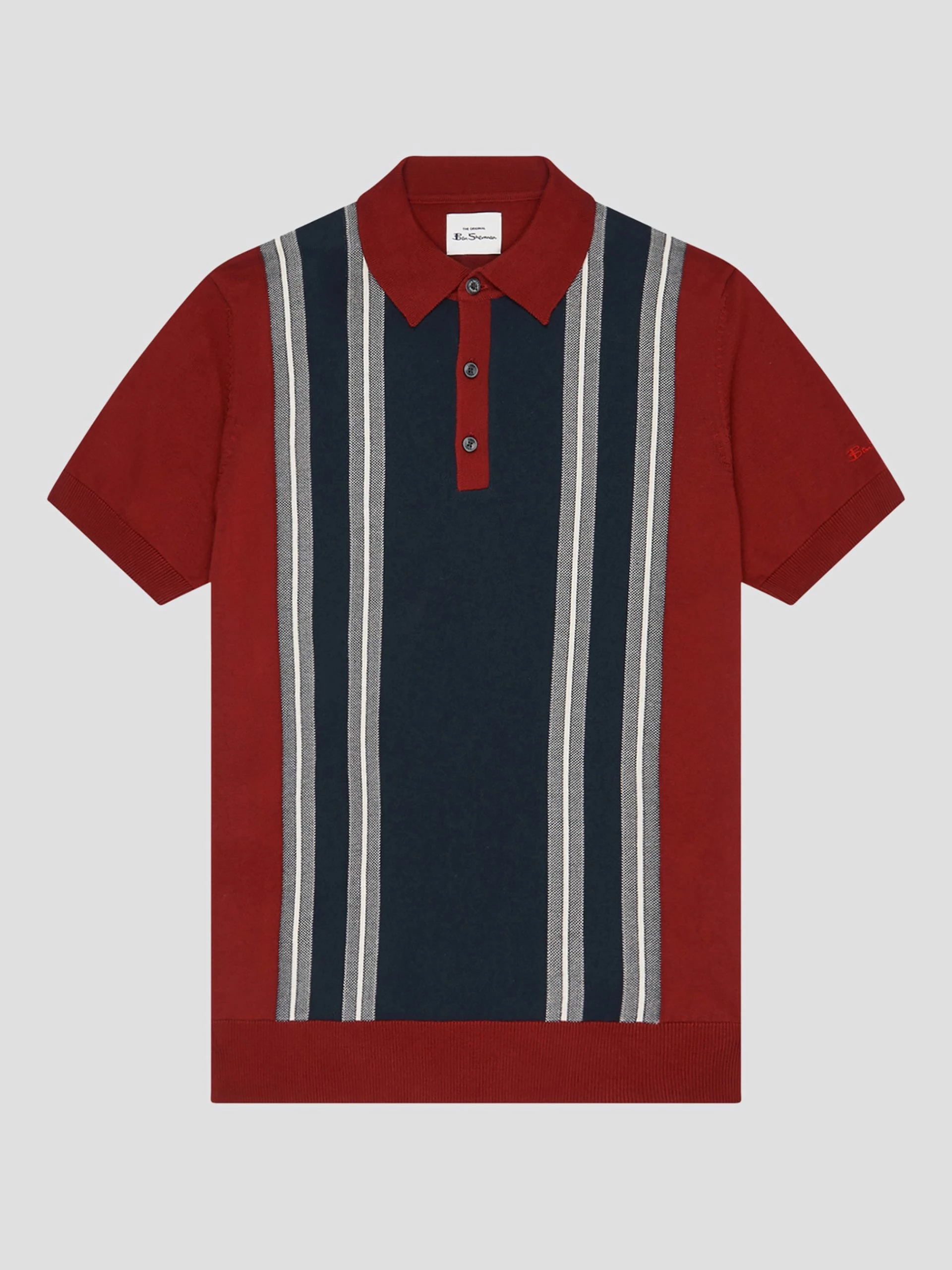 Iconic Vertical Textured Stripe Mod Knit Polo - Red 2 Iconic Vertical Textured Stripe Mod Knit Polo - Red - Image 2