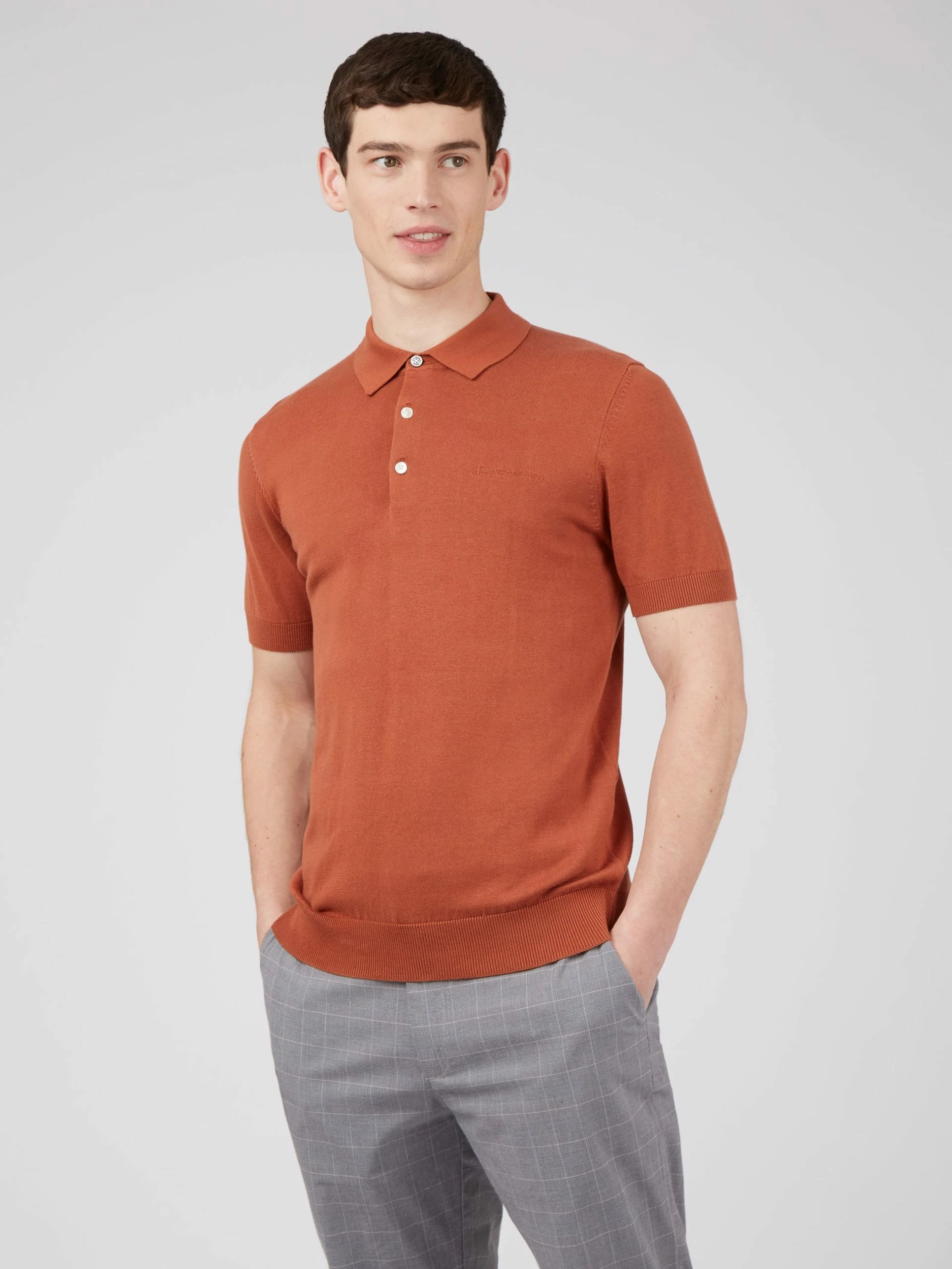Short-Sleeve Signature Knit Polo - Light Brick 1 Short-Sleeve Signature Knit Polo - Light Brick