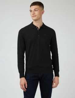 Signature Long-Sleeve Knit Polo - Black