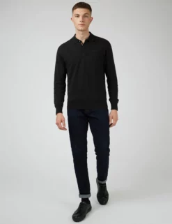 Signature Long-Sleeve Knit Polo - Black -clothing Shop 0063353 290 B scaled