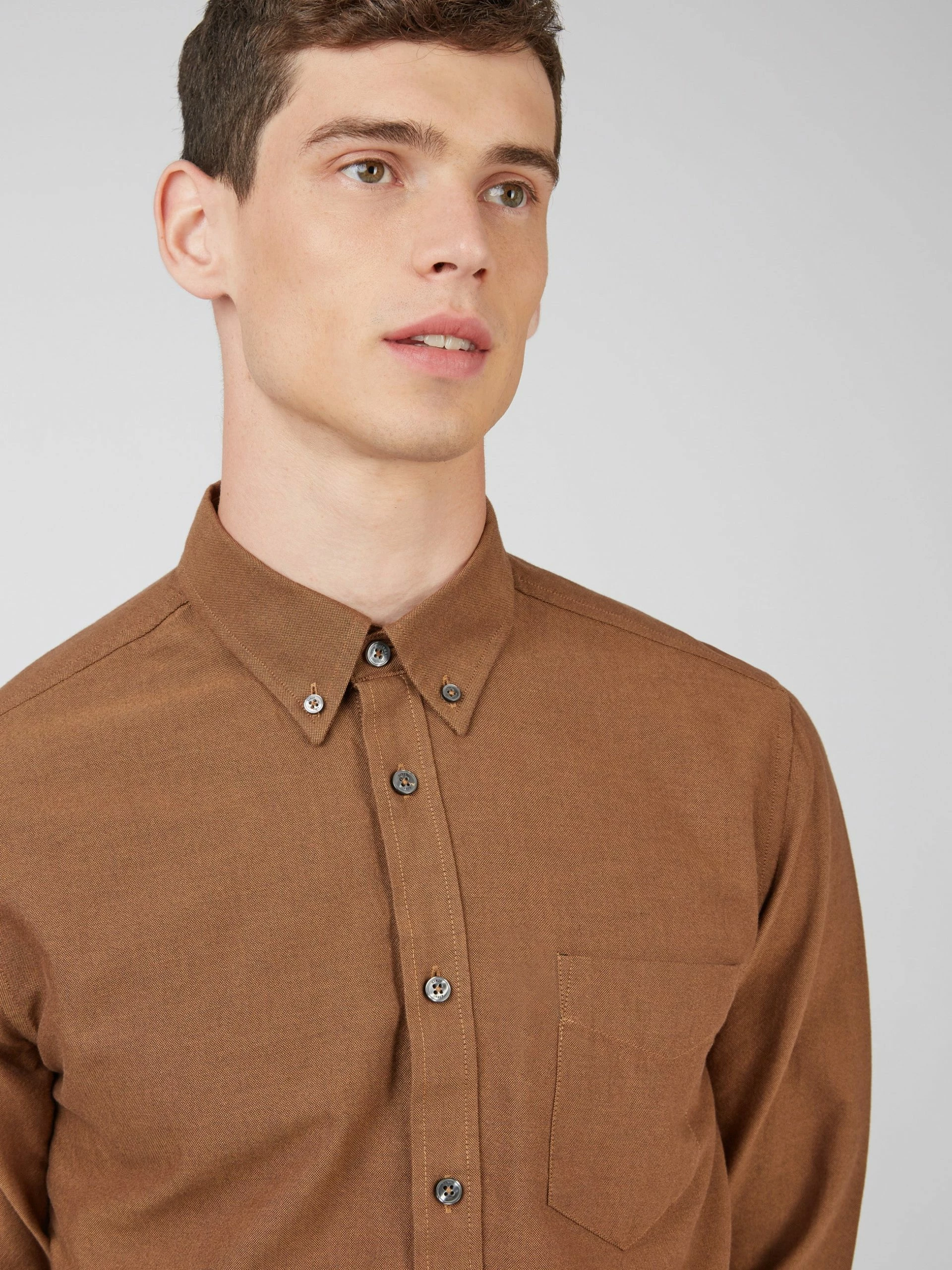 Signature Organic Long-Sleeve Oxford Shirt - Light Brown 3 Signature Organic Long-Sleeve Oxford Shirt - Light Brown - Image 3