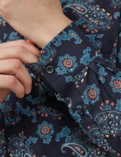 Large Paisley Print Long-Sleeve Shirt - Marine -clothing Shop 0066687 035 G scaled