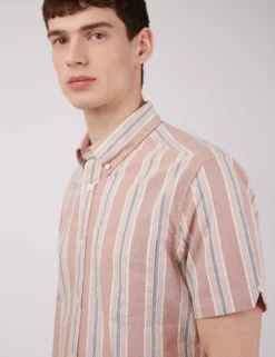 Ivy Oxford Stripe Short-Sleeve Shirt - Dark Pink