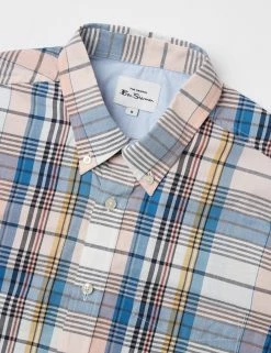 Large Madras Check Short-Sleeve Shirt - Blue Denim