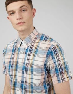 Large Madras Check Short-Sleeve Shirt - Blue Denim -clothing Shop 0066697 850 G ldf9ka scaled