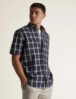 Textured Check Short-Sleeve Shirt