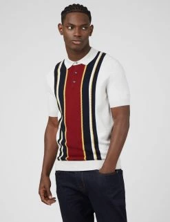 Iconic Vertical Textured Stripe Mod Knit Polo - Ivory