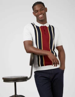 Iconic Vertical Textured Stripe Mod Knit Polo - Ivory -clothing Shop 0066861 015 B scaled