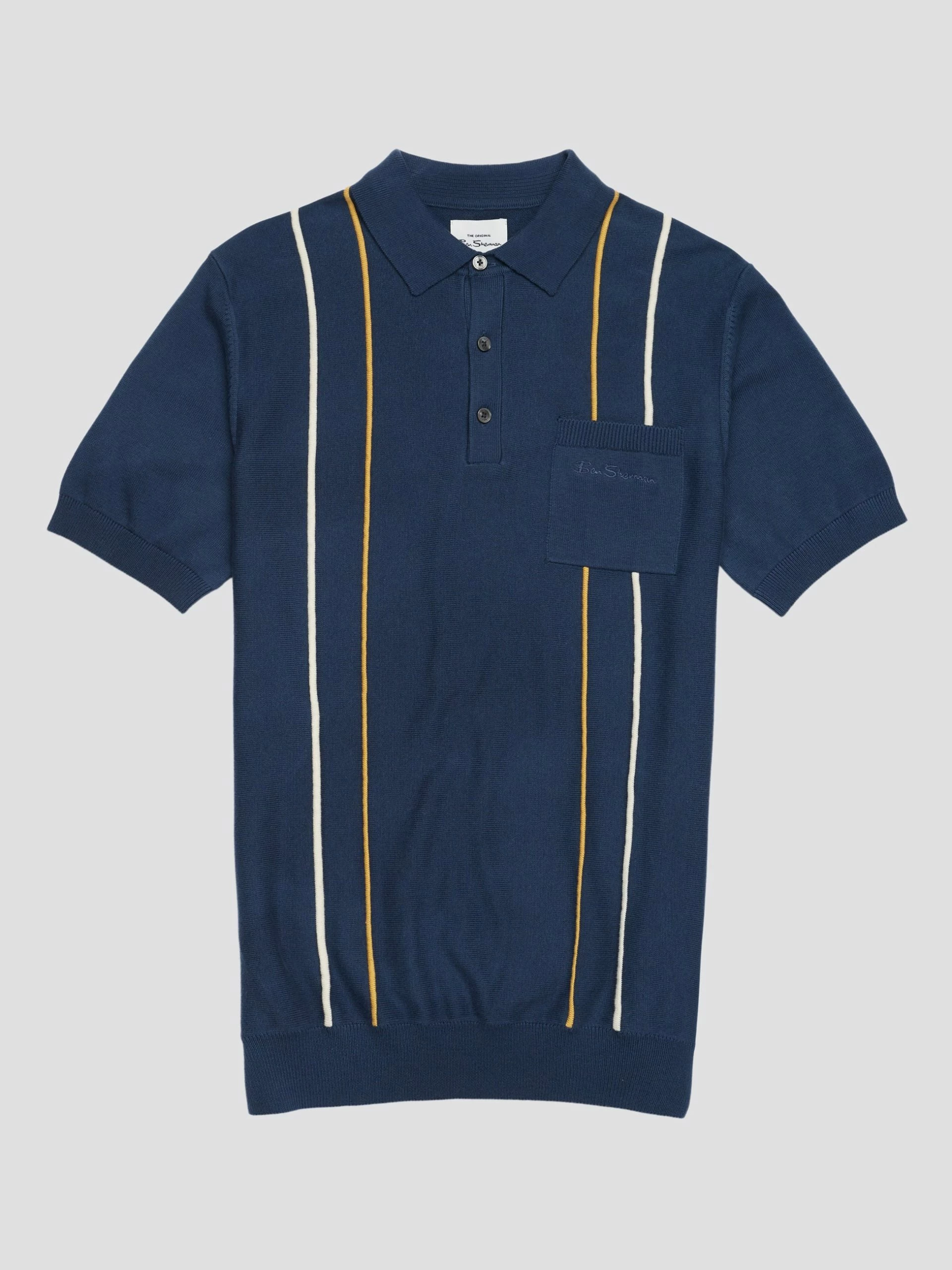 Minimal Mod Knit Striped Polo - Blue Denim 4 Minimal Mod Knit Striped Polo - Blue Denim - Image 4