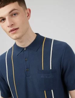 Minimal Mod Knit Striped Polo - Blue Denim