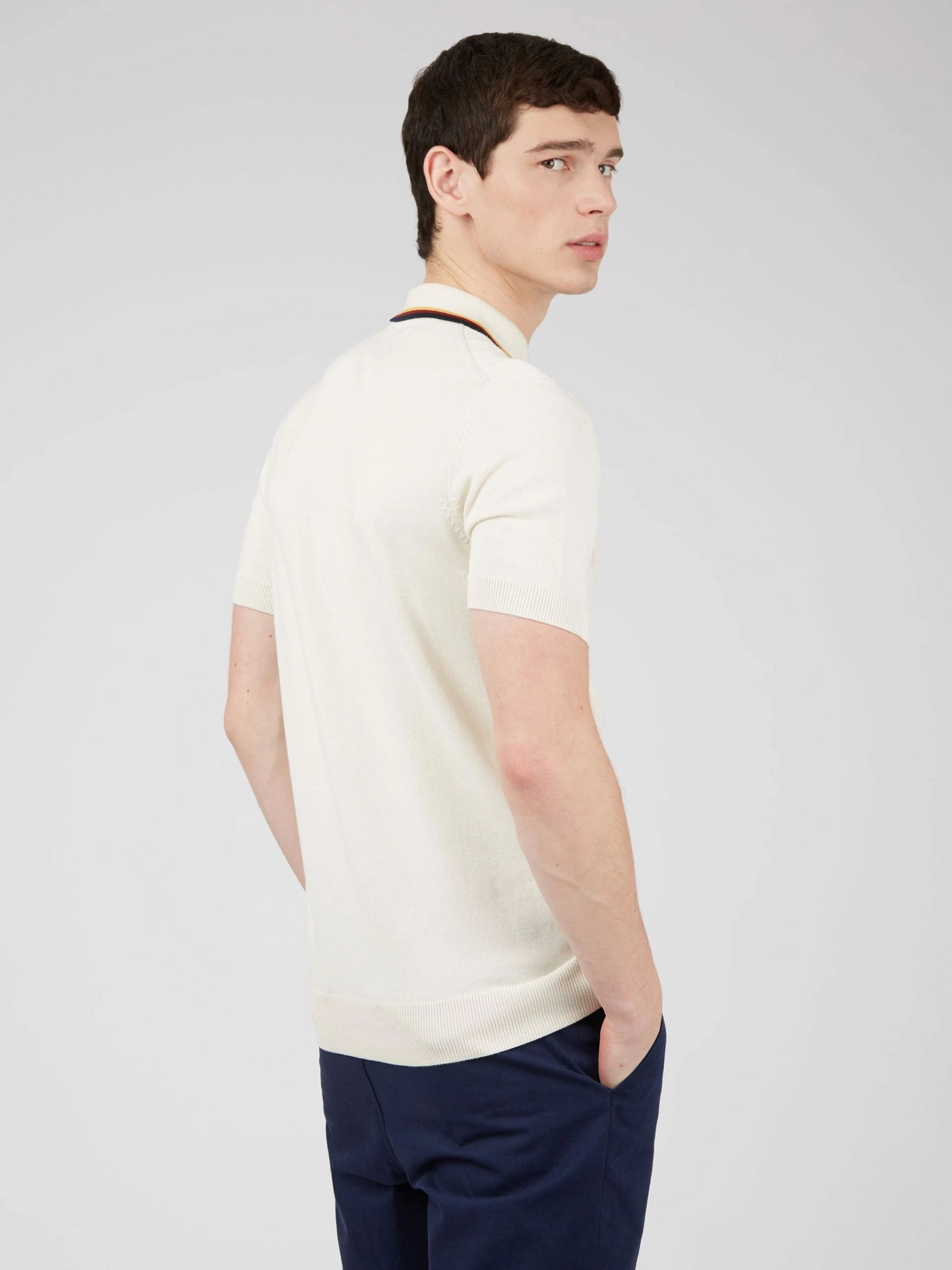 Textured Lightweight Knit Polo - Ivory 5 Textured Lightweight Knit Polo - Ivory - Image 5