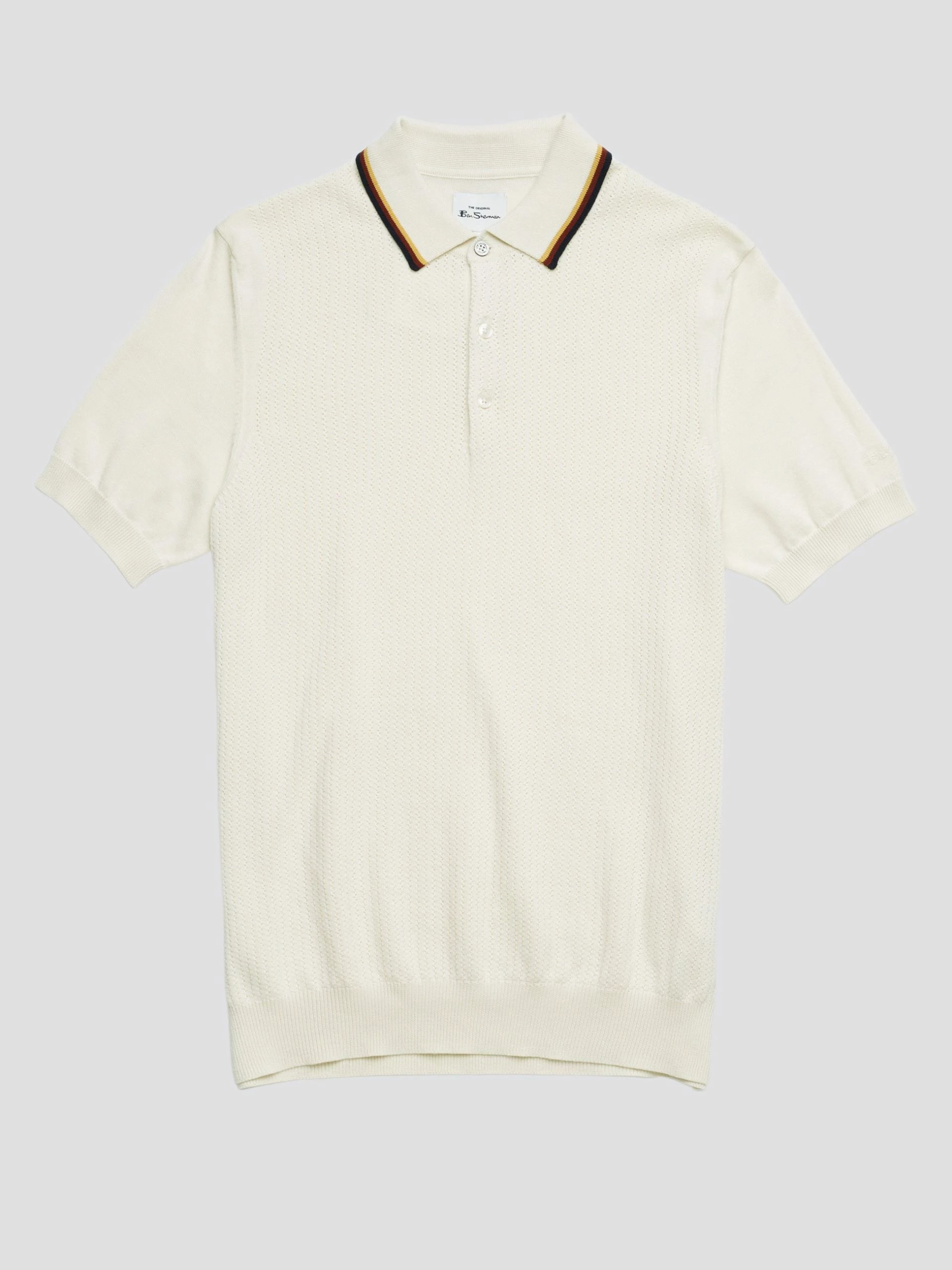 Textured Lightweight Knit Polo - Ivory 4 Textured Lightweight Knit Polo - Ivory - Image 4