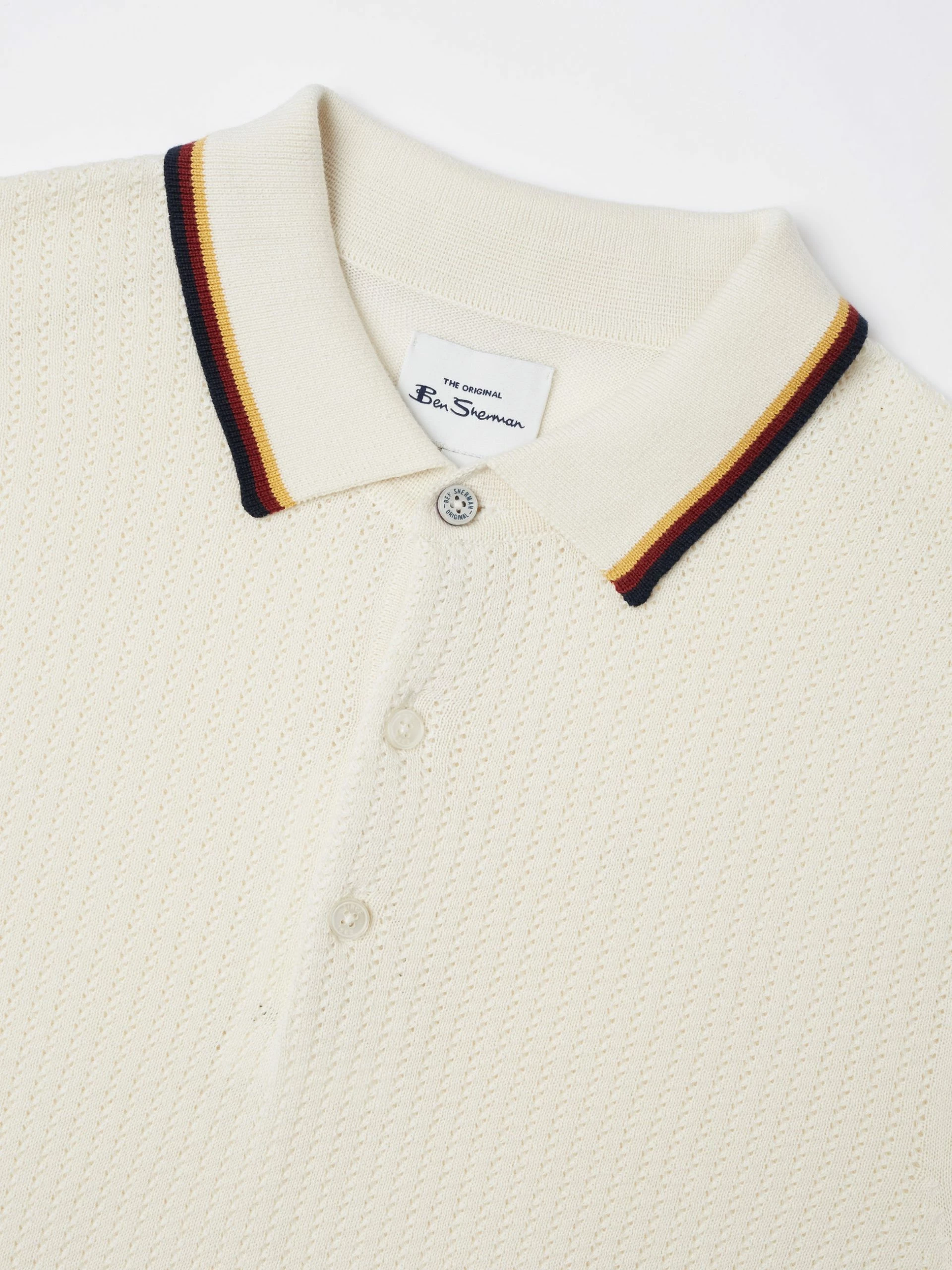 Textured Lightweight Knit Polo - Ivory 3 Textured Lightweight Knit Polo - Ivory - Image 3