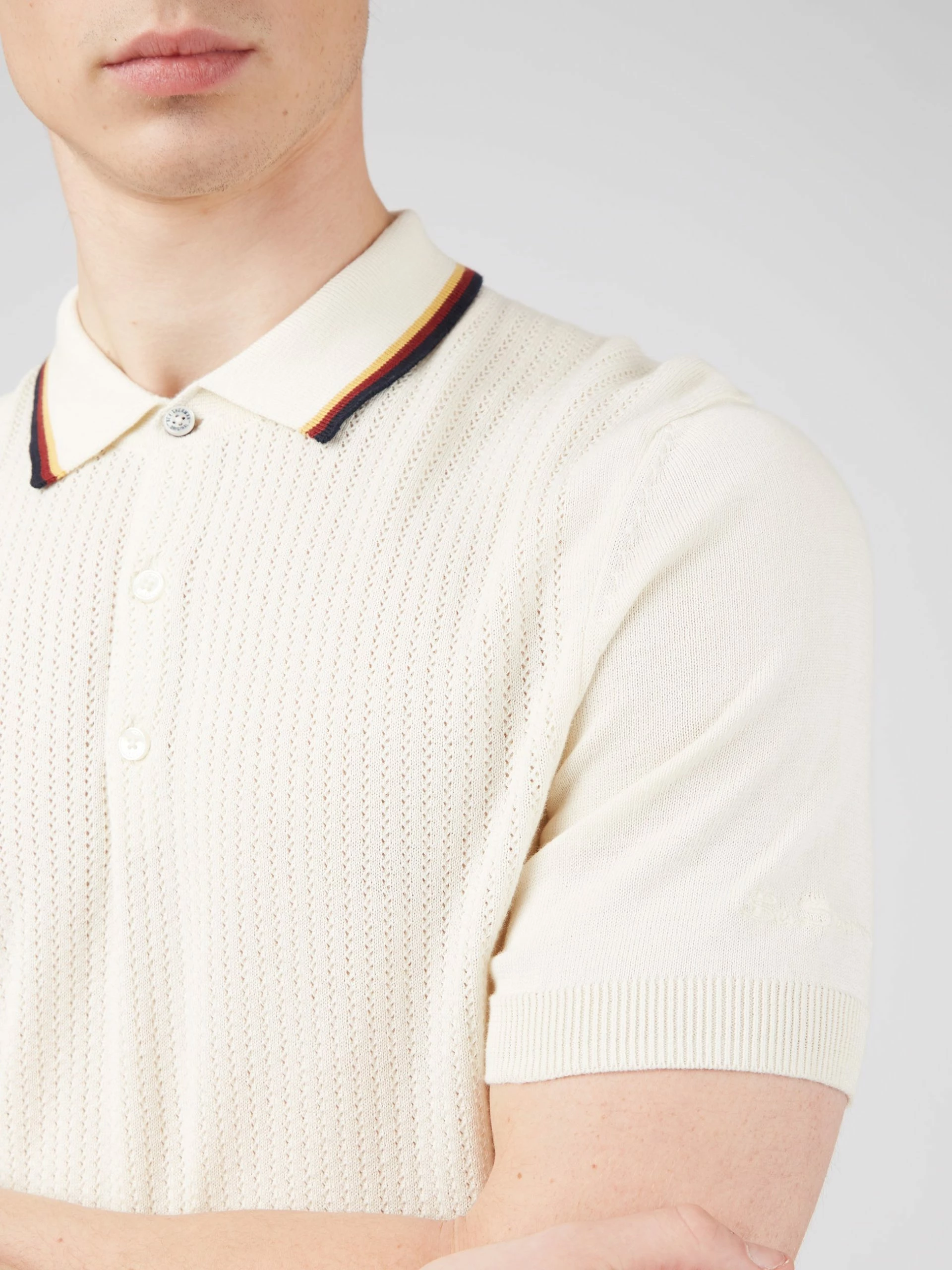 Textured Lightweight Knit Polo - Ivory 1 Textured Lightweight Knit Polo - Ivory