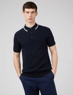 Textured Lightweight Knit Polo - Dark Navy