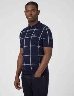 B By Ben Sherman Jacquard Check Knit Polo - Marine