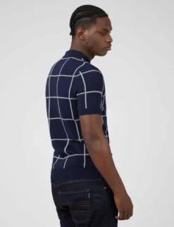 B By Ben Sherman Jacquard Check Knit Polo - Marine -clothing Shop 0066865 035 C scaled