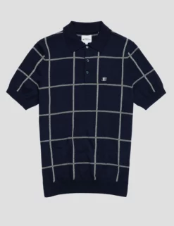 B By Ben Sherman Jacquard Check Knit Polo - Marine -clothing Shop 0066865 035 D scaled