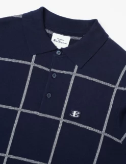 B By Ben Sherman Jacquard Check Knit Polo - Marine -clothing Shop 0066865 035 E scaled