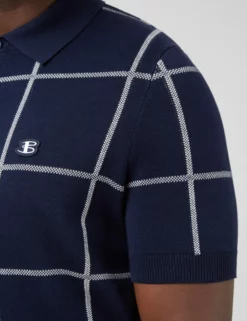B By Ben Sherman Jacquard Check Knit Polo - Marine -clothing Shop 0066865 035 G scaled
