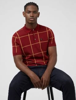 B By Ben Sherman Jacquard Check Knit Polo - Claret -clothing Shop 0066865 048 B scaled