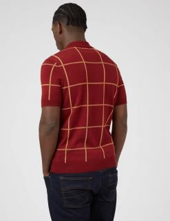 B By Ben Sherman Jacquard Check Knit Polo - Claret -clothing Shop 0066865 048 C scaled