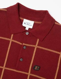 B By Ben Sherman Jacquard Check Knit Polo - Claret -clothing Shop 0066865 048 E scaled