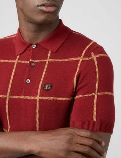 B By Ben Sherman Jacquard Check Knit Polo - Claret -clothing Shop 0066865 048 G scaled