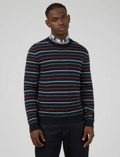 Fine Stripe Long-Sleeve Crew Neck - Dark Navy