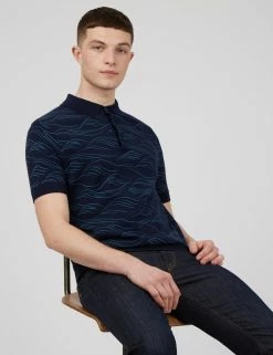 Wave Print Knit Polo - Marine -clothing Shop 0066869 035 B scaled