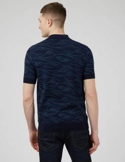 Wave Print Knit Polo - Marine -clothing Shop 0066869 035 C scaled