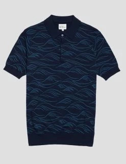Wave Print Knit Polo - Marine -clothing Shop 0066869 035 D scaled
