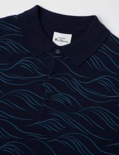 Wave Print Knit Polo - Marine -clothing Shop 0066869 035 E scaled