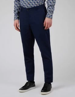 Linen Blend Slim Taper Trouser - Marine