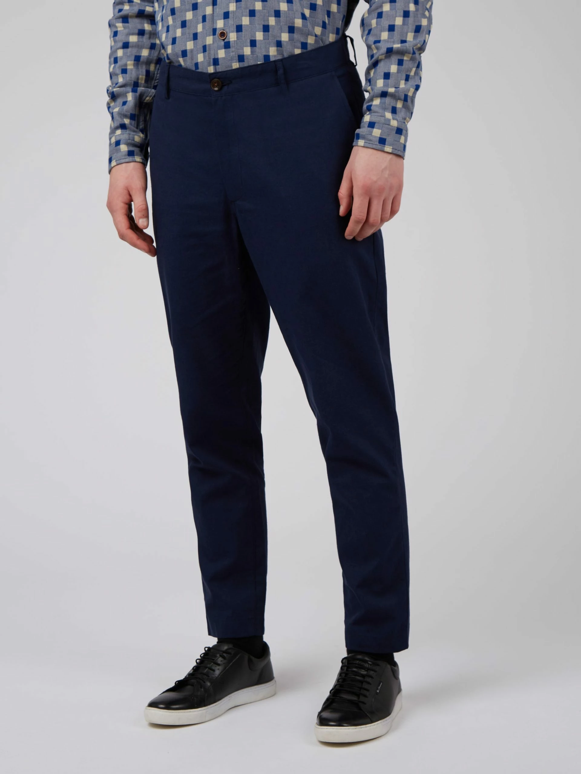 Linen Blend Slim Taper Trouser - Marine 1 Linen Blend Slim Taper Trouser - Marine